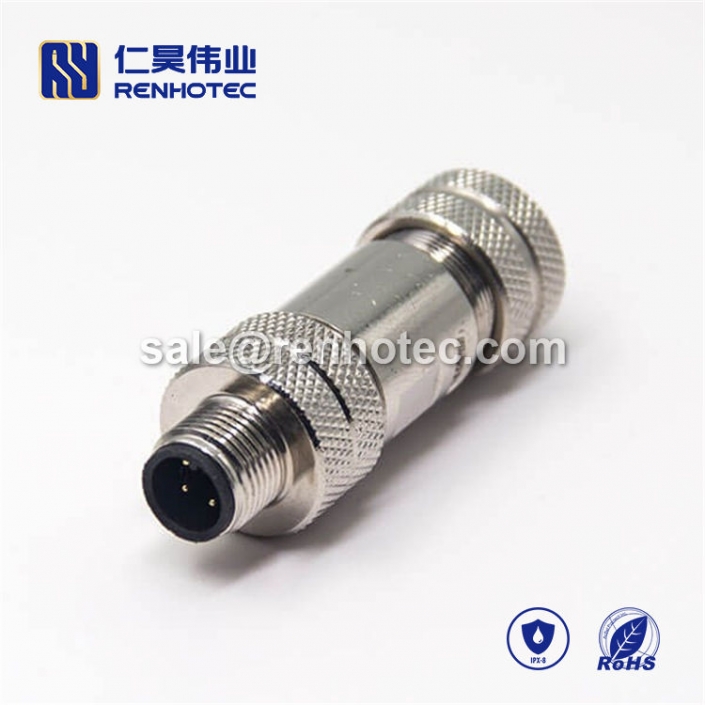 M12 Field Wireable Connector, A Code, 4pin, Male, Straight, Cable, Screw-Joint, Shield, Metal
