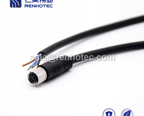 M8 Overmolded Cable, B Code, 5pin, Female, Straight, Cable, Solder, Single Ended Cable, , 24AWG, 1M