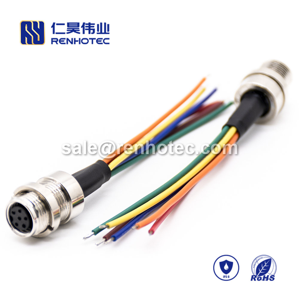 M8 Wire Harness, A Code, 6pin, Female, Straight, Cable, Solder, Front Mount, Single Ended Cable