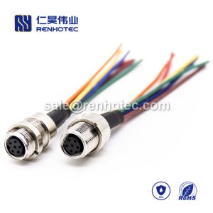 M8 Wire Harness, A Code, 6pin, Female, Straight, Cable, Solder, Front Mount, Single Ended Cable