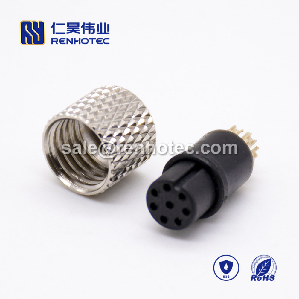 M8 8pin Connector Female Straight Solder Cup Overmolded Unshielded 
