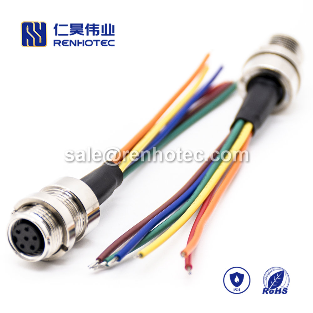 M8 Wire Harness, A Code, 6pin, Female, Straight, Cable, Solder, Front Mount, Single Ended Cable