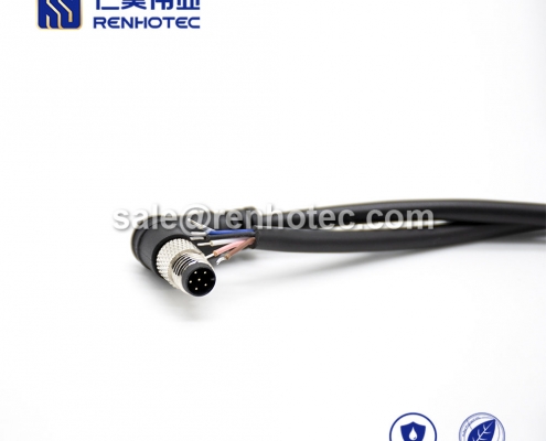 M8 Overmolded Cable, A Code, 6pin, Male, Right Angle, Cable, Solder, Single Ended Cable, , 26AWG