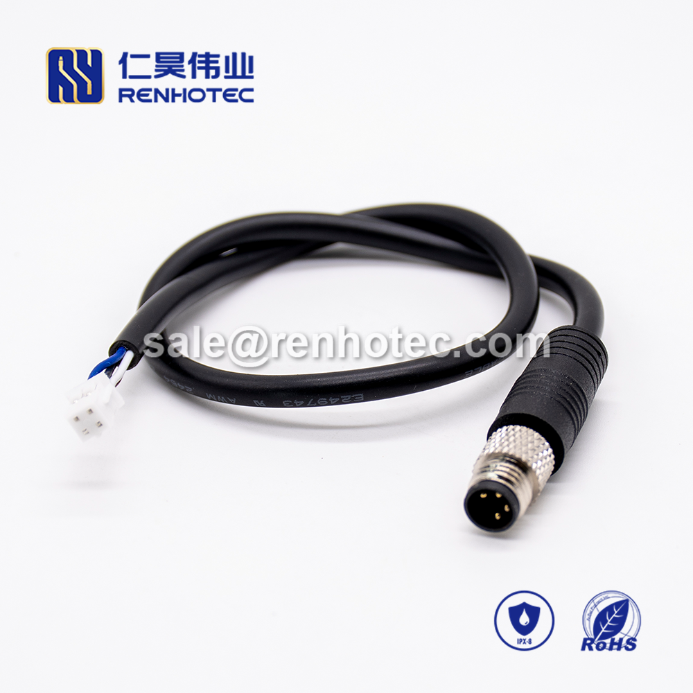 M8 Overmolded Cable A Code 4pin Male Right Angle Solder Double Ended Cable M8 to Terminal 24AWG