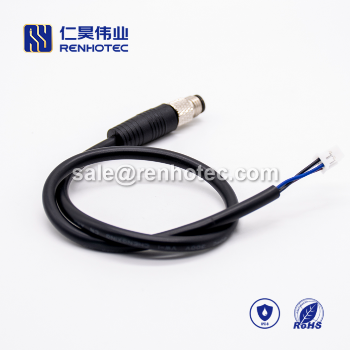 M8 Overmolded Cable A Code 4pin Male Right Angle Solder Double Ended Cable M8 to Terminal 24AWG