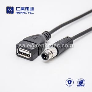 M8 Overmolded Cable A Code 4pin Male Straight Solder 15CM Double Ended Cable M8 to USB 28AWG