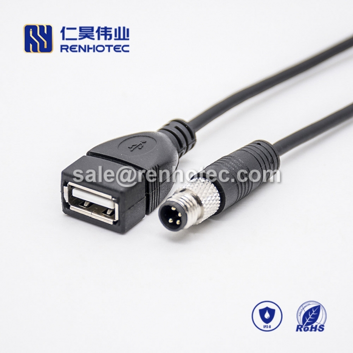 M8 Overmolded Cable A Code 4pin Male Straight Solder 15CM Double Ended Cable M8 to USB 28AWG