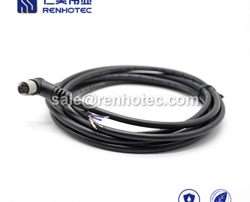 M8 Overmolded Cable, , 4pin, Female, Right Angle, Cable, Solder, Single Ended Cable, , 24AWG, 1M