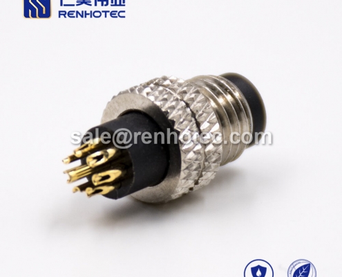 M8 Molded Cable Connector, A Code, 8pin, Male, Straight, Cable, Solder, Non-shield