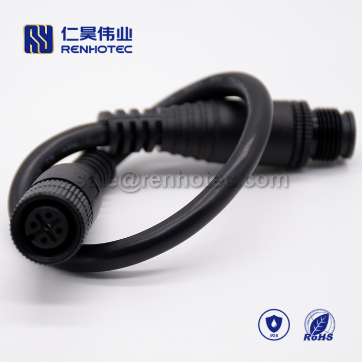 M12 Overmolded Cable, A Code, 5pin, Male to Female, Straight, Cable, Solder, Double Ended Cable, Plastic Shell, M12 Power Cable