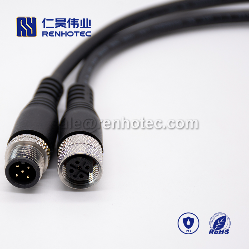 M12 Overmolded Cable, A Code, 5pin, Male to Female, Straight, Cable, Solder, Double Ended Cable, Stainless steel Shell, , M12 Power Cable
