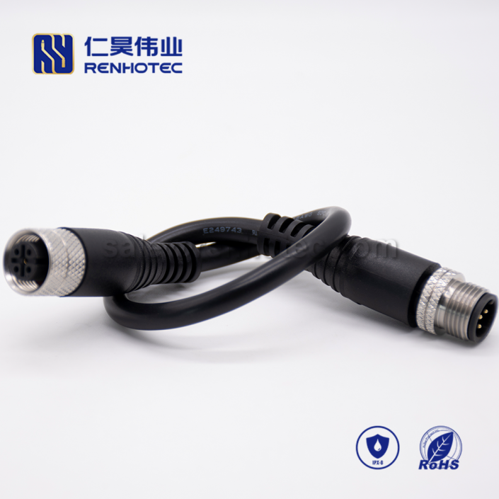 M12 Overmolded Cable, A Code, 5pin, Male to Female, Straight, Cable, Solder, Double Ended Cable, Stainless steel Shell, , M12 Power Cable