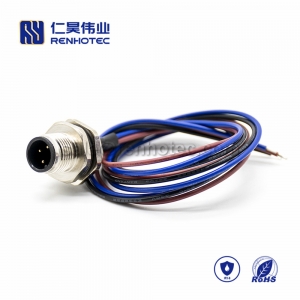 M12 Wire Harness A Code 3pin Male Straight Solder Back Mount 0.5M Single Ended Power Cable AWG22 PG9