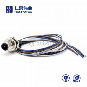 M12 Wire Harness, A Code, 5pin, Male, Straight, Cable, Solder, Back Mount, Single Ended Cable, , AWG22, 0.2M, PG9, M12 Power Cable
