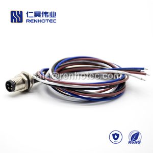 M8 Wire Harness, , 4pin, Male, Straight, Cable, Solder, Back Mount, Single Ended Cable, , , 0.2M