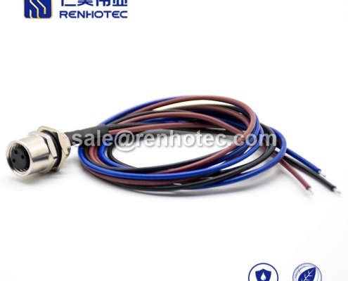M8 Wire Harness, , 3pin, Female, Straight, Cable, Solder, Back Mount, Single Ended Cable, 0.2M