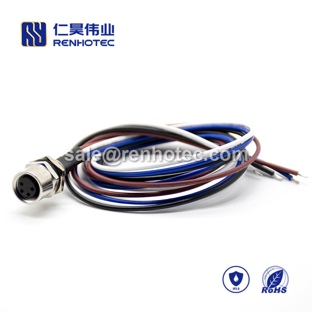 M8 Wire Harness 4pin Female Straight Solder Back Mount 0.2M Single Ended Cable