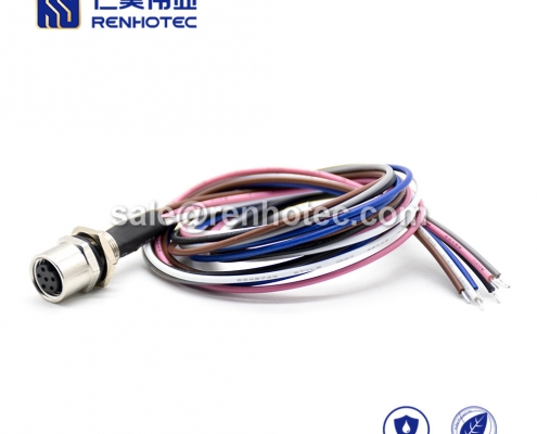 M8 Wire Harness, A Code, 6pin, Female, Straight, Cable, Solder, Back Mount, Single Ended Cable, 0.2M