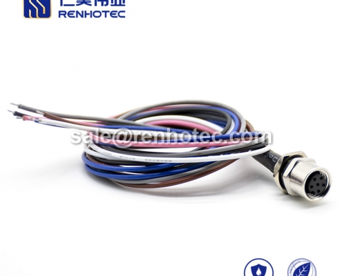 M8 Wire Harness, A Code, 6pin, Female, Straight, Cable, Solder, Back Mount, Single Ended Cable, 0.2M