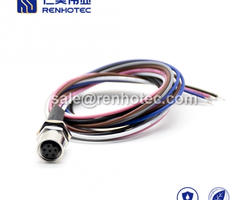 M8 Wire Harness, A Code, 6pin, Female, Straight, Cable, Solder, Back Mount, Single Ended Cable, 0.2M