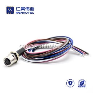 M8 Wire Harness, A Code, 6pin, Female, Straight, Cable, Solder, Back Mount, Single Ended Cable, 0.2M