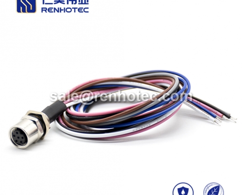 M8 Wire Harness, A Code, 6pin, Female, Straight, Cable, Solder, Back Mount, Single Ended Cable, 0.2M