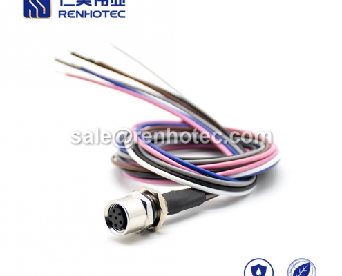 M8 Wire Harness, A Code, 6pin, Female, Straight, Cable, Solder, Back Mount, Single Ended Cable, 0.2M