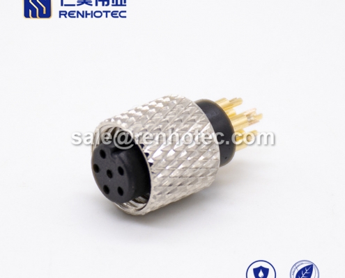 M8 6pin Female Connector Straight Solder Cup Overmolded Unshielded A Code