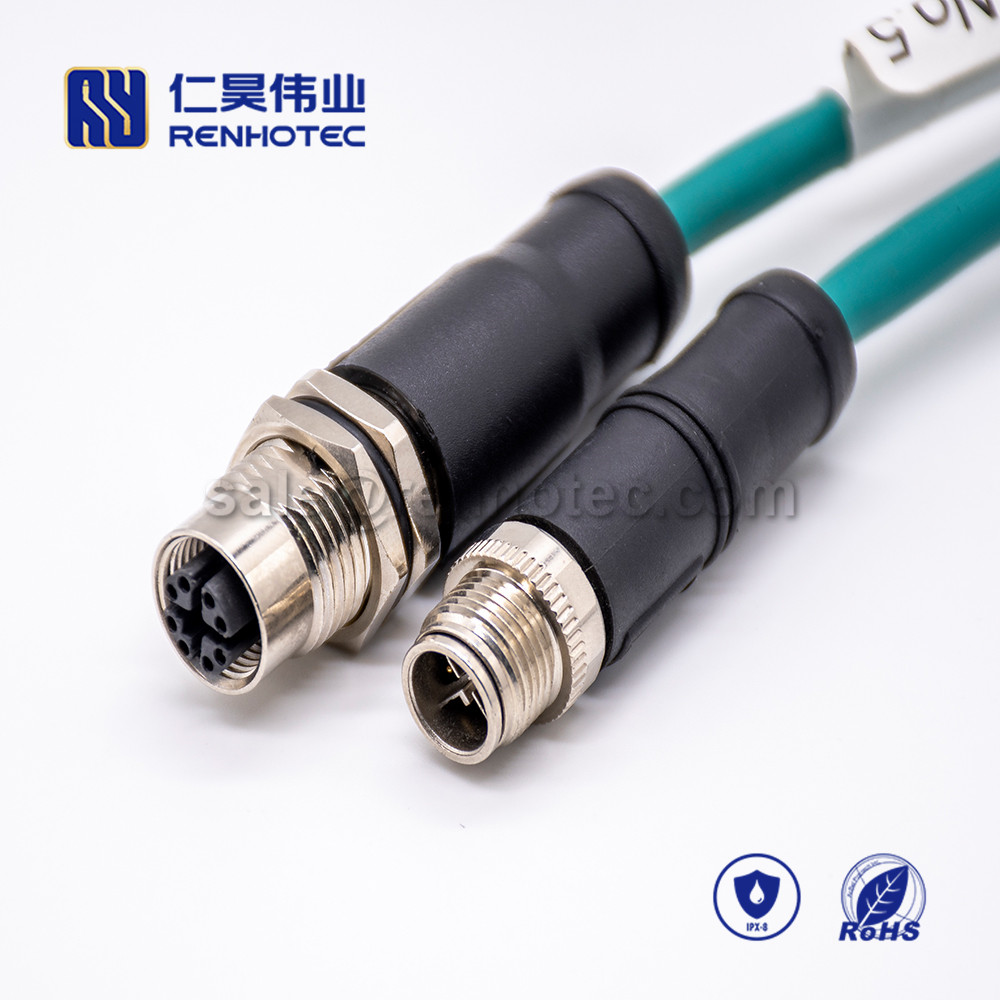 M12 Overmolded Cable, X Code, 8pin, Male to Female, Straight, Cable, Solder, Double Ended Cable, M12 to M12, M12 Power Cable