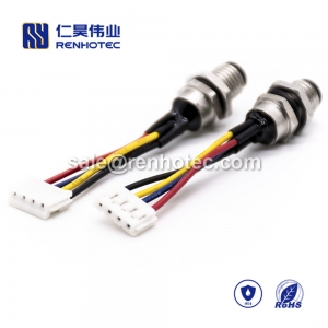 M8 Wire Harness, A Code, 4pin, Male, Straight, Cable, Solder, Front Mount, Double Ended Cable, M8 to Terminal