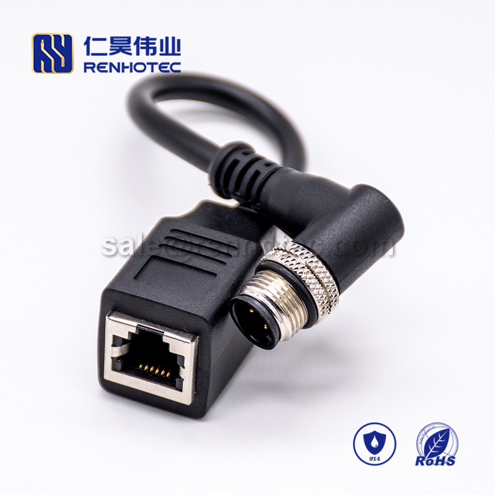 M12 Overmolded Cable, A Code, 4pin, Male to Female, Right Angle to Straight, Cable, Solder, Double Ended Cable, M12 to RJ45,M12 Power Cable