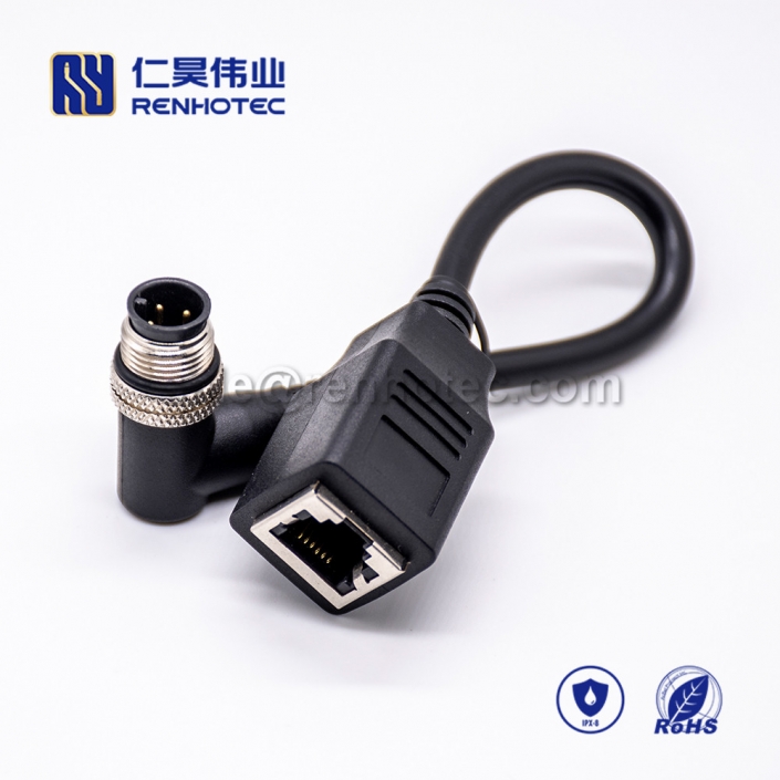 M12 Overmolded Cable, A Code, 4pin, Male to Female, Right Angle to Straight, Cable, Solder, Double Ended Cable, M12 to RJ45,M12 Power Cable