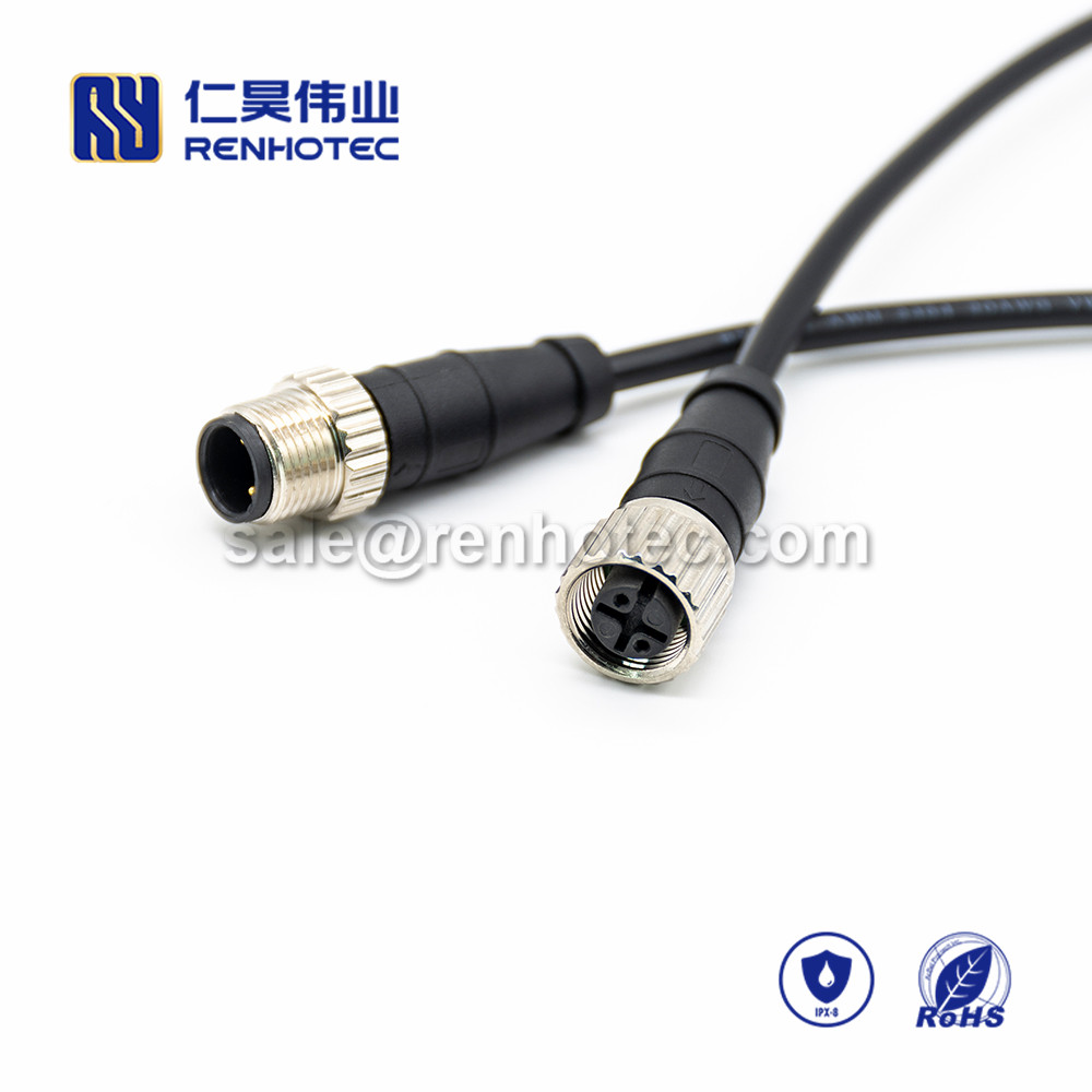 M12 Overmolded Cable, A Code, 2pin, Male to Female, Straight, Cable, Solder, Double Ended Cable, M12 to M12, M12 Power Cable,