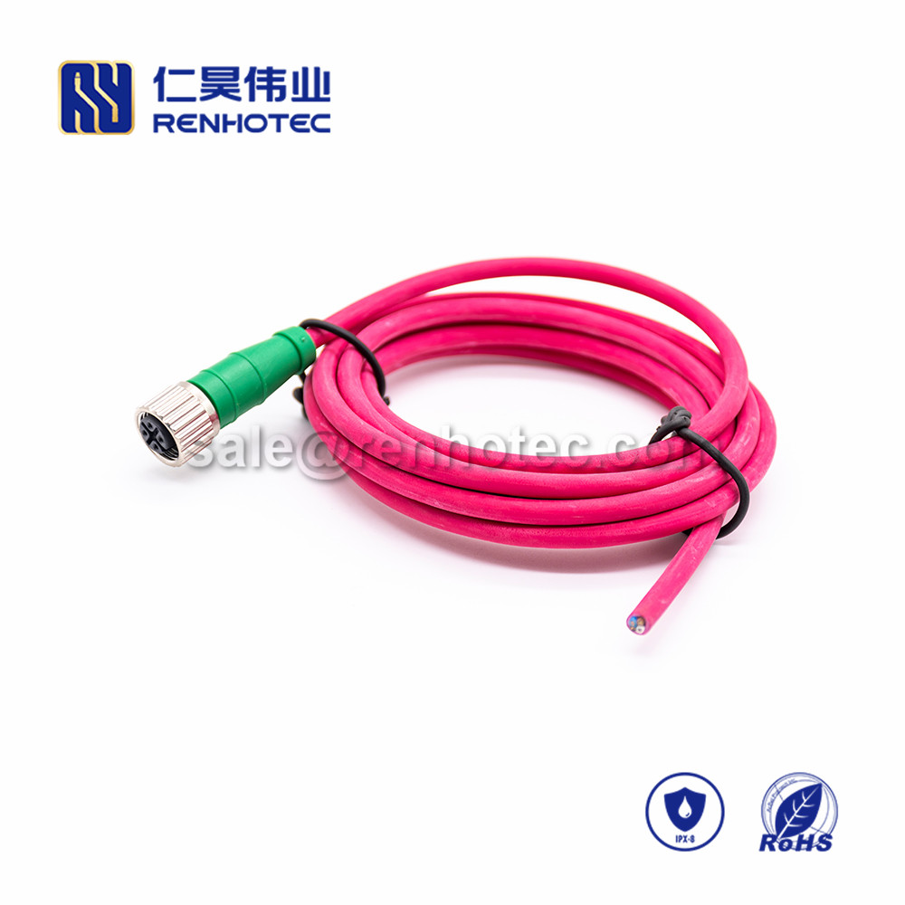 M12 Overmolded Cable, A Code, 3pin, Female, Straight, Cable, Solder, Single Ended Cable,M12 Power Cable