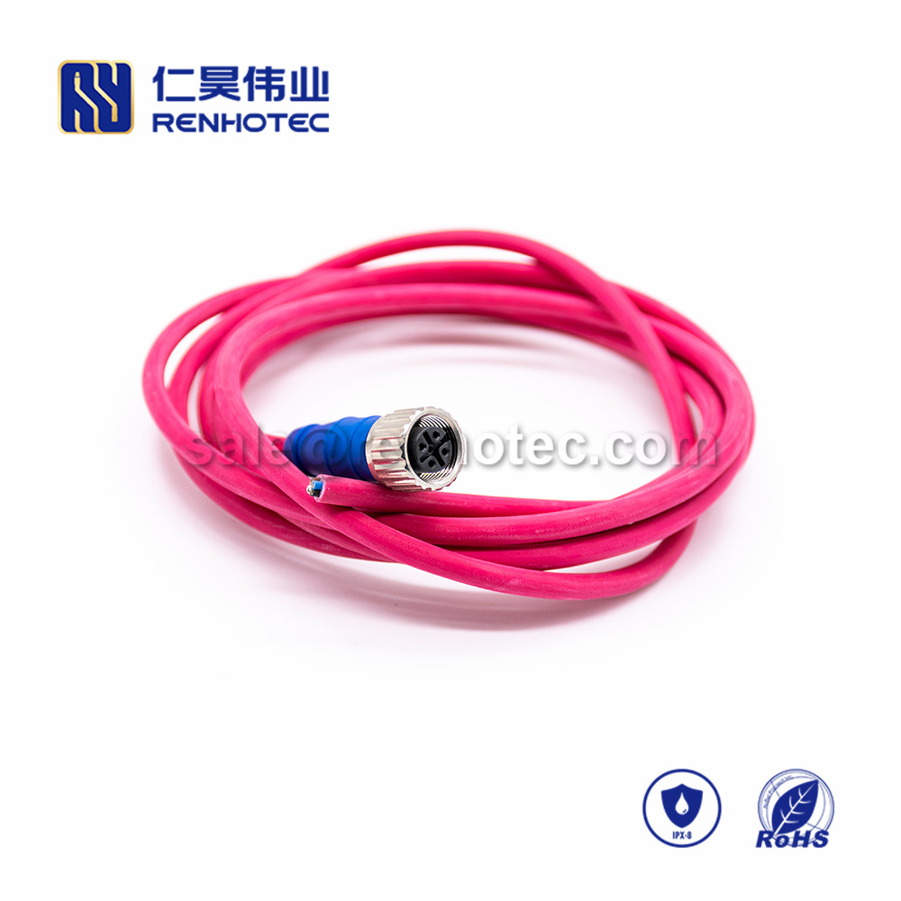 M12 Overmolded Cable, A Code, 3pin, Female, Straight, Cable, Solder, Single Ended Cable,M12 Power Cable