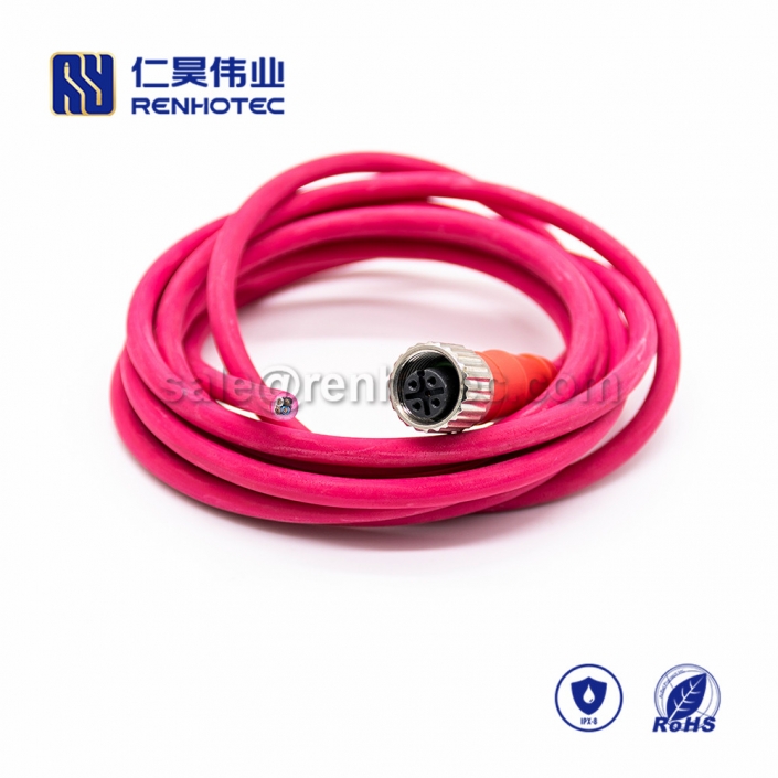 M12 Overmolded Cable, A Code, 3pin, Female, Straight, Cable, Solder, Single Ended Cable,M12 Power Cable