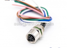 M8 Wire Harness, A Code, 5pin, Female, Straight, Cable, Solder, Back Mount, Single Ended Cable