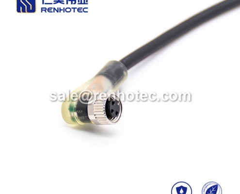 M8 Overmolded Cable 3pin Female Right Angle Solder Single Ended Cable 26AWG