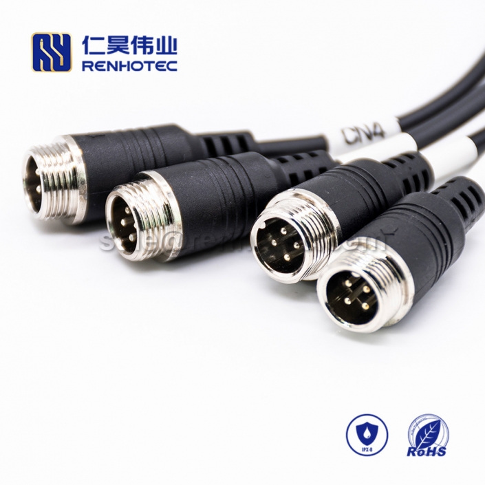 M12 Overmolded Cable, A Code, 12pin to 4pin, Male to Female, Straight, Cable, Solder, Double Ended Cable, M12 to GX12, M12 Power Cable