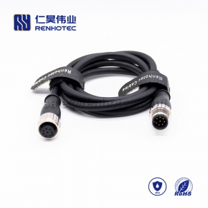 M12 Overmolded Cable, A Code, 8pin, Male to Female, Straight, Cable, Solder, Double Ended Cable, M12 to M12,M12 Power Cable