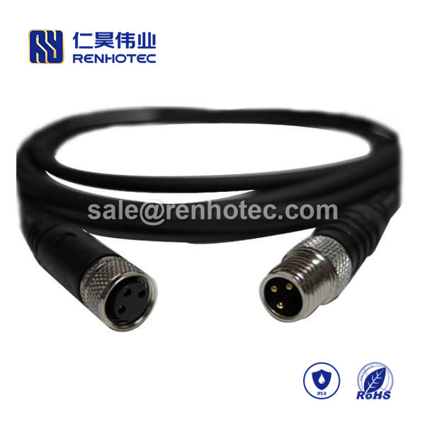 M8 Overmolded Cable, , 3pin, Male to Female, Straight, Cable, Solder, Double Ended Cable