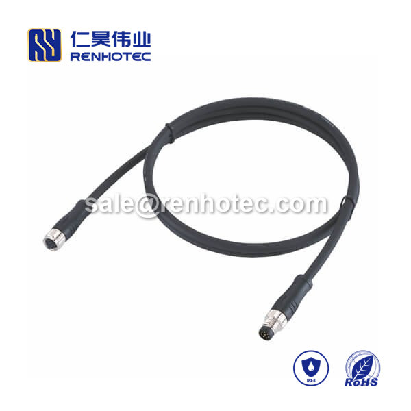 M8 Overmolded Cable A Code 8pin Male to Female Straight Solder 1M Double Ended Cable M8 to M8 26AWG