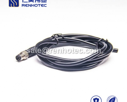 M8 Overmolded Cable, , 4pin, Male, Straight, Cable, Solder, Single Ended Cable, , 24AWG, 1M