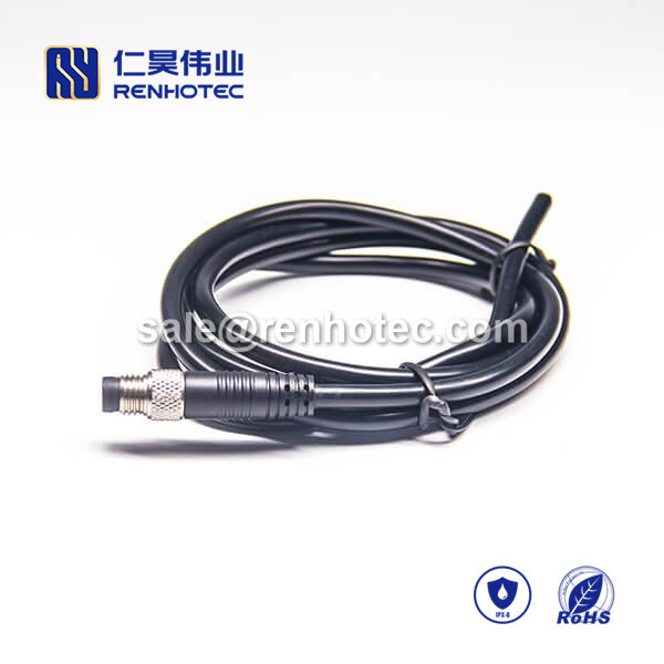 M8 Overmolded Cable, , 4pin, Male, Straight, Cable, Solder, Single Ended Cable, , 24AWG, 1M