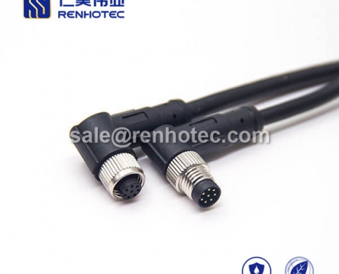 M8 Overmolded Cable A Code 8pin Male to Female Right Angle Solder 1M Double Ended Cable M8 to M8 26AWG