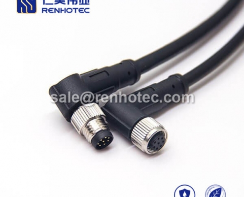 M8 Overmolded Cable A Code 8pin Male to Female Right Angle Solder 1M Double Ended Cable M8 to M8 26AWG
