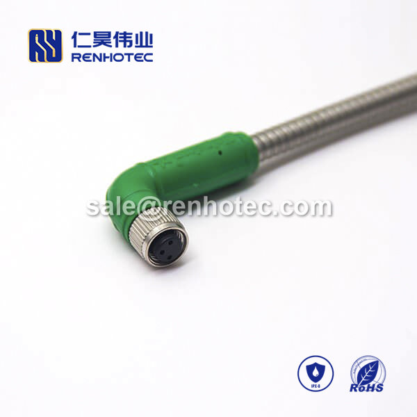 M8 Overmolded Cable 3pin Female to Female Right Angle Solder 1M Double Ended Cable M8 to M8 24AWG