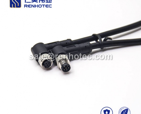 M8 Overmolded Cable A Code 6pin Male to Female Right Angle Solder 1M Double Ended Cable M8 to M8 26AWG