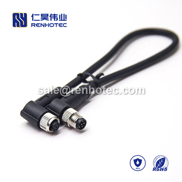 M8 Overmolded Cable A Code 6pin Male to Female Right Angle Solder 1M Double Ended Cable M8 to M8 26AWG