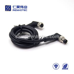 M8 Overmolded Cable 3pin Male to Female Right Angle Solder 2M Double Ended Cable M8 to M8 24AWG